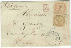 1867 envelope to Bordeaux franked ‘Eagle’ 10c. (touched margin) ...