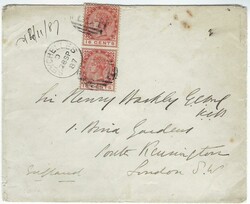 (Mauritius Used In) 1887 (28 SP) envelope, with red Government House ...