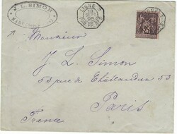 1895 commercial envelope to Paris bearing an oval handstamp J.L. ...