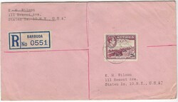 1947 registered pink envelope to New York bearing single franking ...
