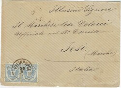 (Bulgaria) 1886 cover to Tesi, Italy franked by two 1883 10s blue ...