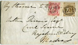 1862 (NO 18) Envelope from Alexandria to Madras, endorsed "By Steamer ...
