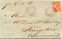 1868 (15 MAR) Entire from St Thomas to Jamaica franked GB 4d ...