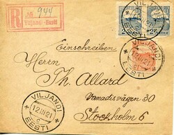 1921 (12.III). Registered cover to Sweden franked privately roulette ...