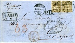 SWITZERLAND: 1868 (31 XII) Blue envelope to England franked 1864 ...