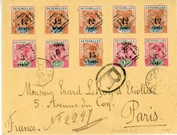 SEYCHELLES: 1893 (16 Oc) registered envelope to France franked 3 ...