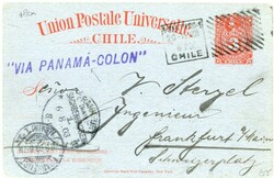 CHILE: 1903 (10 VI) Used 3c. red on grey stationery card to Germany ...