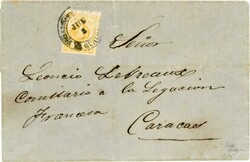 VENEZUELA: 1865 (3 JUN) Entire to Caracas franked 1865 ½r ...