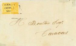 VENEZUELA: 1861 (April 8): Outer letter sheet to Caracas franked with ...