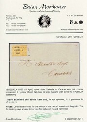 VENEZUELA: 1861 (April 8): Outer letter sheet to Caracas franked with ...