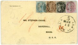 MALAYA- India used in Singapore, 1861: Printed envelope to Haverhill, ...