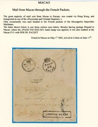 MACAU: 1883 (May 1): Small envelope to Lisbon, showing on reverse ...