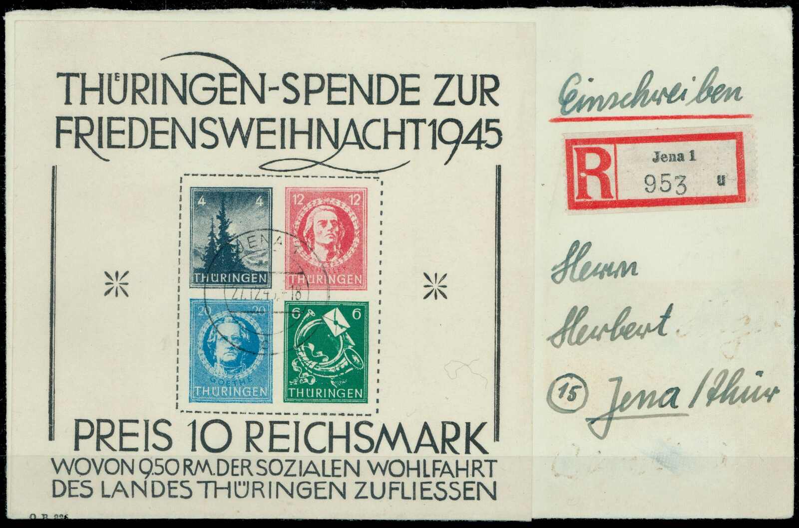 1945, Weihnachtsblock auf besserer Papiersorte in Type IV auf sauber ...