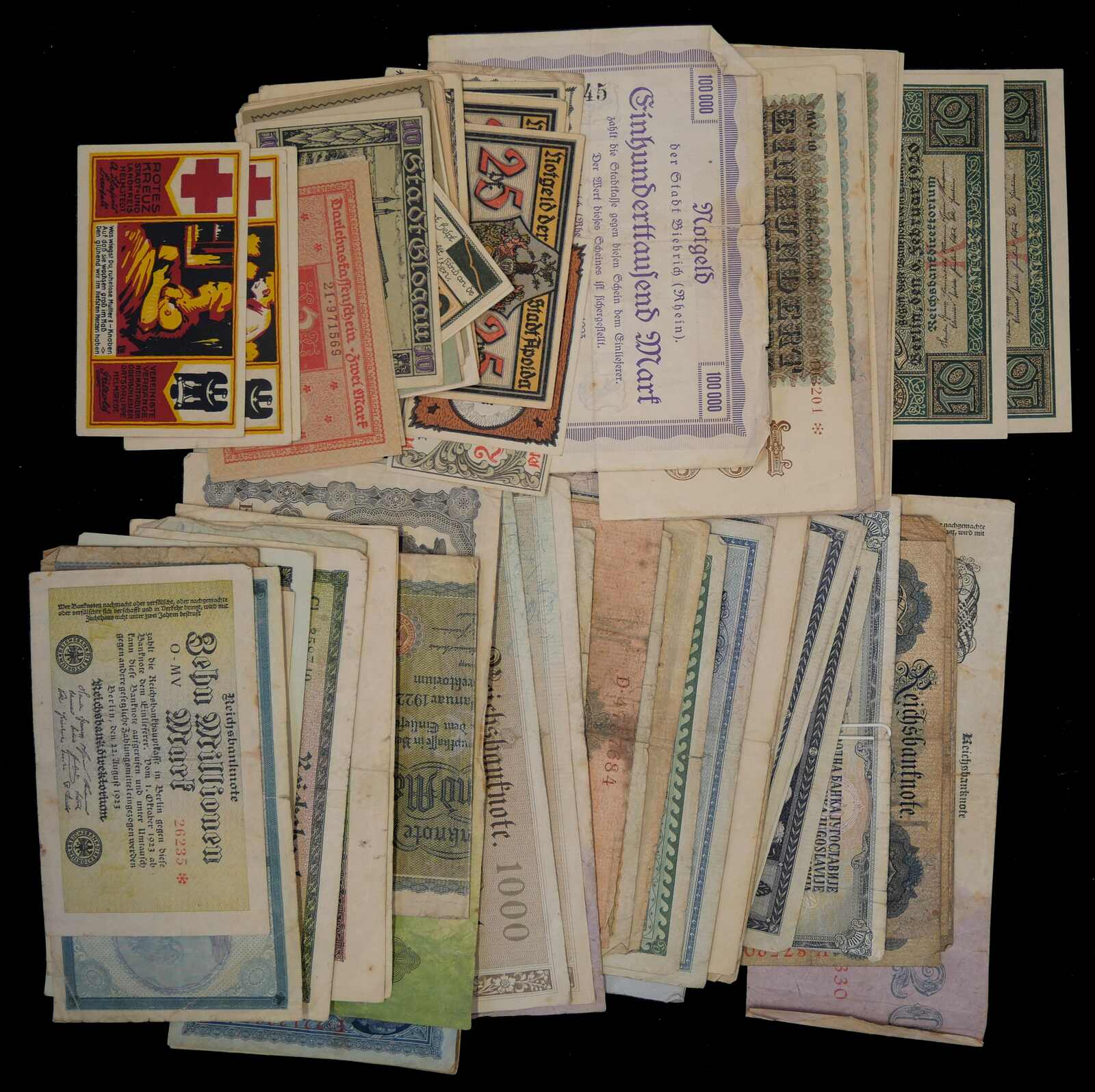 Ca. 1908-1923, Posten von ca. 130 meist Reichsbanknoten und ...