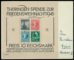 1945, Weihnachtsblock auf Papier t in Type I auf nicht befördertem ...