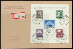 1946, Theater-Blockpaar je auf portogerechtem R-Brief mit sehr klaren ...