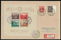 1946, Brückenbau-Block mit Zusatzfrankatur auf nicht befördertem ...