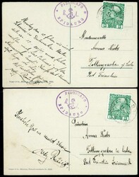 "Piroscafo Epidauro", violetter Ovalstempel jeweils auf 3 AK von ...