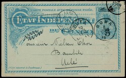 1910, getrennte Doppelkarte mit Aufdruck "Boma Carte Incomplete", 5 ...