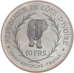 1966, 10 Fr. Silber-Gedenkmünze "Elefant2, PPAutomatically generated ...