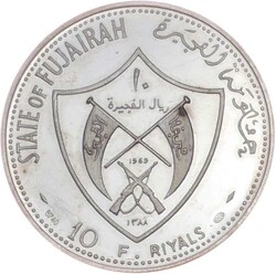 Fudschairah, 1969, 10 R. Mondlandung, großformatige Silbermünze, PP ...