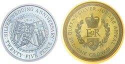 1972/77, Lot von 2 Silber-Gedenkmünzen mit 25 P. "Hochzeitstag" und ...
