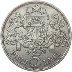 1931, 5 L. Silbermünze "Trachtenmädchen", vzAutomatically generated ...