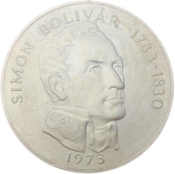 1973, 20 B. Bolivar, großformatige Silber-Gedenkmünze, st