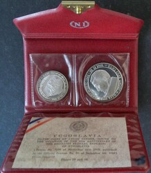 1968, 20 D. und 50 D. Silber-Gedenkmünzen "25 Jahre Jugoslawien", PP ...