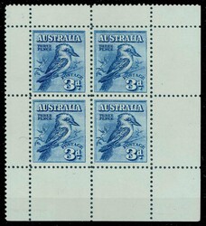 1928, 3 P. Kookaburra im Ausstellungs-Viererblock, Pracht, nicht ...
