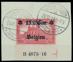 1916, 1 Fr. 25 C. auf 1 Mk., sauber gestempeltes Unterrandstück mit ...