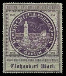 1916, 100 M. braunviolett auf gold mit Wasserzeichen "fallende ...
