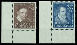 1951, Wohlfahrt, Eckrandsatz links unten, dabei 10 Pfg. FN 1 B und 20 ...