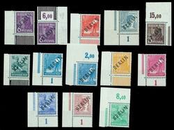 Schwarzaufdruck, 13 verschiedene Eckrandstücke aus Nrn. 2-16, dabei ...