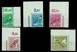 Schwarzaufdruck, 6 verschiedene obere Eckrandstücke (5 links), Falz ...