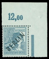 12 Pfg. und 2 Mk., je Ecke rechts oben mit breitem Bogenrand, ...