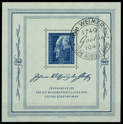 1949, Goethe-Block mit SStpl. von Weimar, tadellose ...