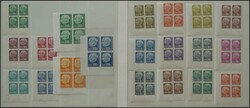 1957, Heuss I und II, Lot von je 2 kompletten Viererblocksätzen, ...