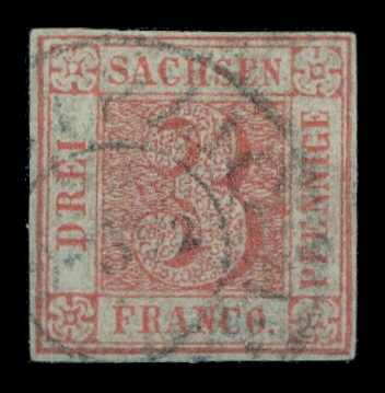 1850, 3 Pfg. ziegelrot, Platte III, Typ 15, allseits vollrandiges, ...