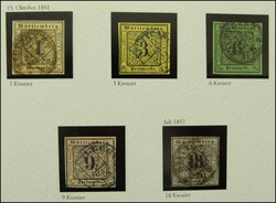 1851/52, 1 Kr. bis 18 Kr. Ziffern, die komplette Erstausgabe im ...