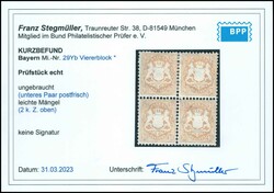 10 Kr. dunkelgelborange, Viererblock, oben 2 kurze Zähne, unteres ...