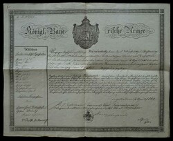 1849, Abschieds-Dokument (ca. 39x31 cm) der Königl. Bayerischen ...