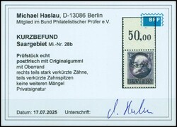 1920, 2 Mk. schwarzgrauviolett vom (vorgefalteten) Oberrand, rechts ...