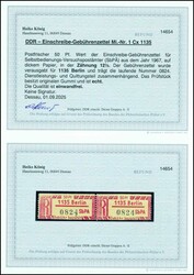 1967, 50 Pfg. Einschreibe-Gebührenzettel für Berlin 1135, ...