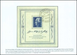 1949, Goethe-Block mit Sonderstempel, Kabinett, Kurzbefund Dr. ...