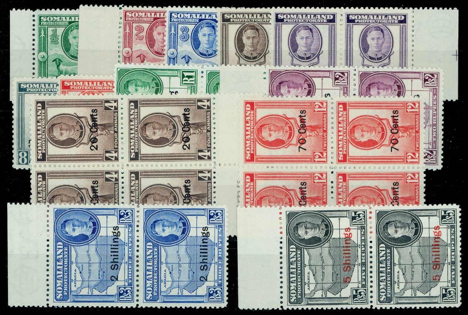 1951, Neue Währung, Satz in postfrischen Paaren, dazu 20 C. und 70 C ...