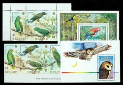 1984, Papageien, Zusammendruck gezähnt und ungezähnt (Bogenecke mit ...