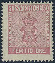 Sweden, Facit 12h or Scott 12 **, 50 öre rose. Beautiful and fresh ...