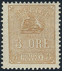 Sweden, Facit 14BN **, 3 öre brown, type II reprint perf 13