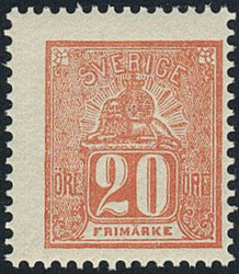 Sweden, Facit 16N or Scott 16 **, 20 öre red, reprint perf 13. Fresh ...